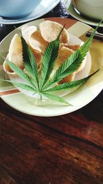 High angle view of dessert in plate on table