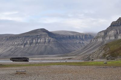 Scenic view of mountains against cloudy sky