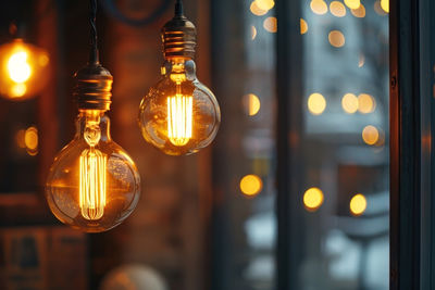 Low angle view of illuminated light bulb