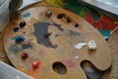 High angle view of painting on table