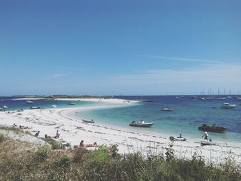 Scenic view of sea against clear blue sky