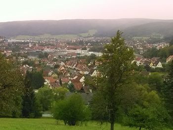 High angle view of townscape against sky