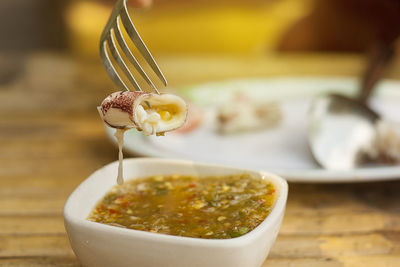 Close-up of food in bowl on table