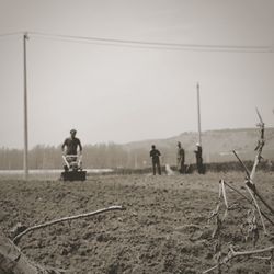 Man on field against clear sky