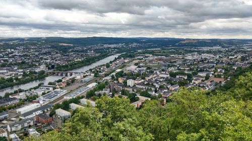 High angle view of townscape against sky