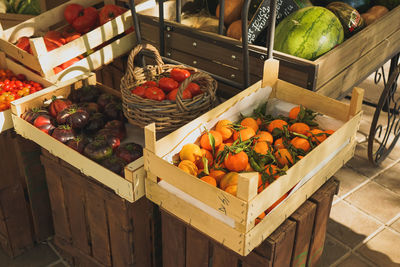 High angle view of fruits in market