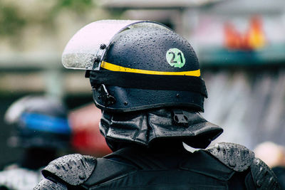 Close-up portrait of man wearing mask