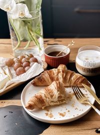 High angle view of breakfast on table