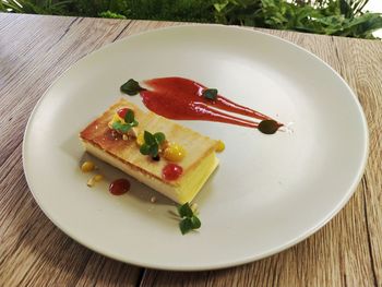 High angle view of breakfast served on plate