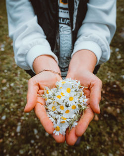 Midsection of man holding flower