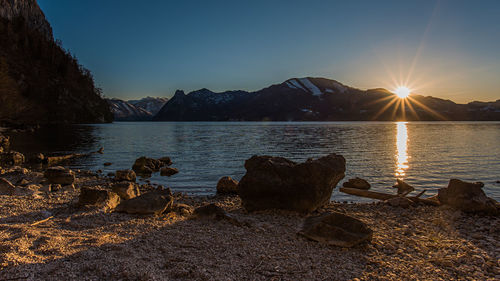 Scenic view of sea against sky during sunset