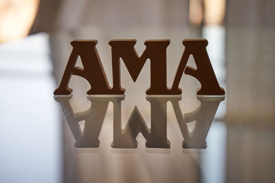 Close-up of text on table
