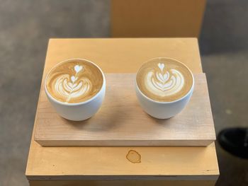 High angle view of coffee on table