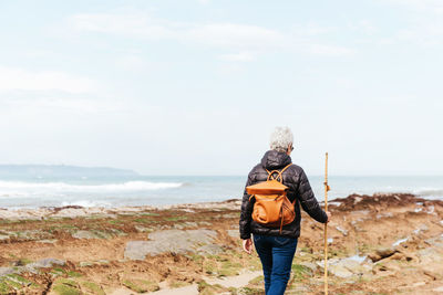 Rear view of man standing on beach