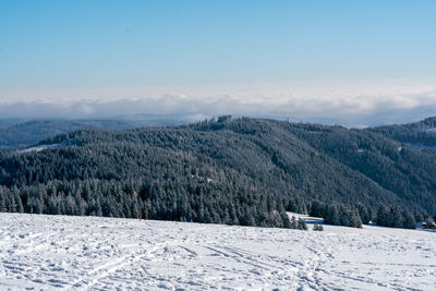 Scenic view of snowcapped mountains against sky