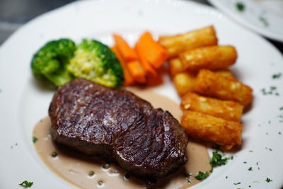 Close-up of meal served in plate