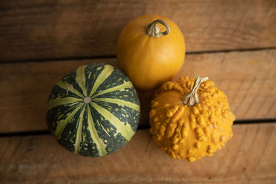 High angle view of pumpkin on table