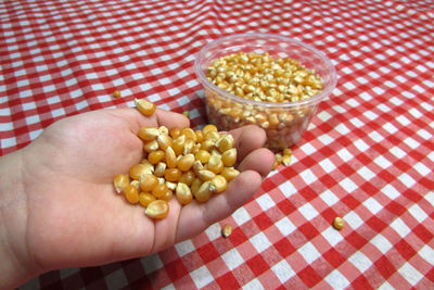 High angle view of hand holding food