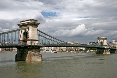 Bridge over river against cloudy sky