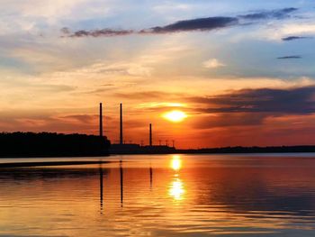 Scenic view of lake against sky during sunset