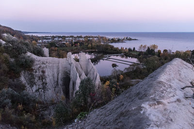 Panoramic view of sea against clear sky