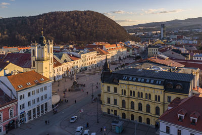 High angle view of buildings in city