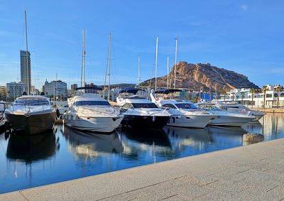 Boats in alicante marina with castle behind