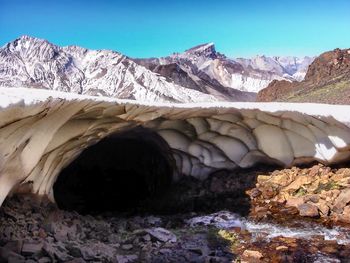 Scenic view of snowcapped mountains against sky