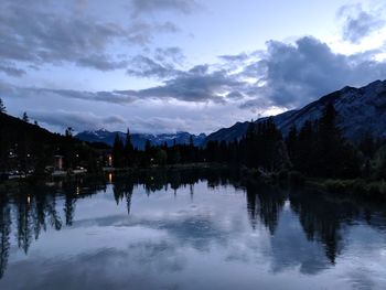 Reflection of trees in lake against sky