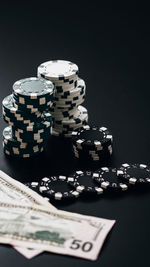 Close-up of coins on table