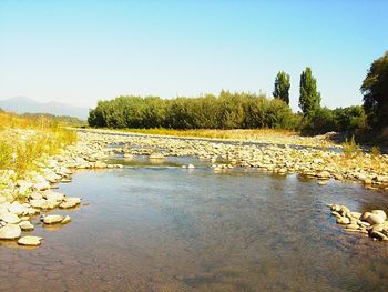 Scenic view of lake against clear sky