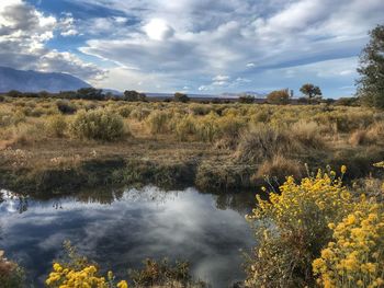 Scenic view of lake against sky