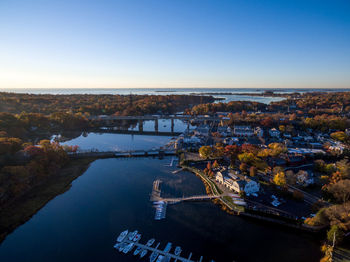 High angle view of city at waterfront