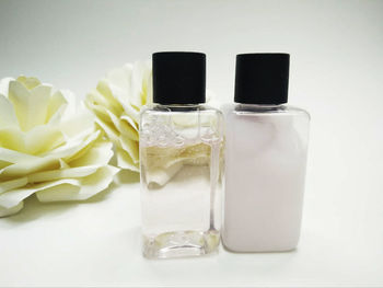 Close-up of drink in glass jar on table