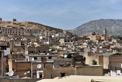High angle view of townscape against sky