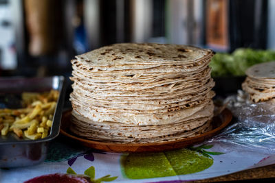 Close-up of bread in basket on table