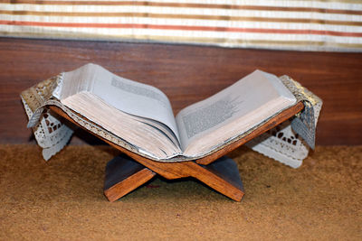 Close-up of book on table