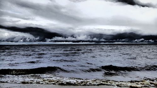 Scenic view of sea against cloudy sky