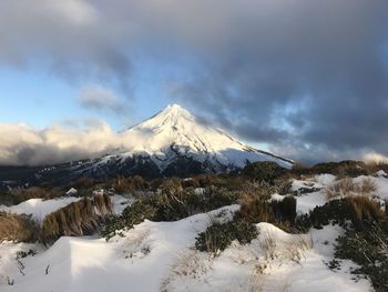 Scenic view of snowcapped mountains against sky