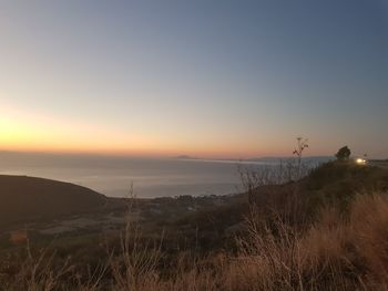 View of beach at sunset