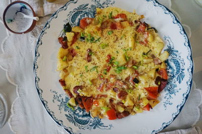High angle view of food in plate