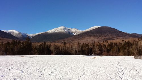 Scenic view of landscape against clear blue sky