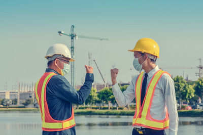 People working on construction site