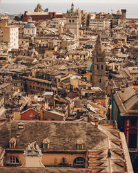 High angle view of buildings in city