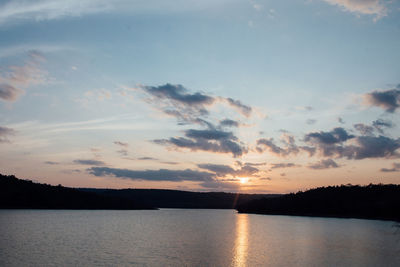 Scenic view of lake against sky during sunset