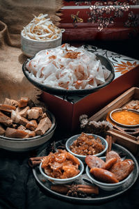 High angle view of food on table