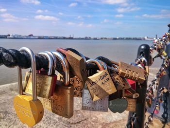 Love locks on chain at albert dock
