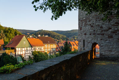 Buildings against clear sky