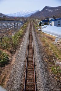 Railroad track leading to railroad tracks