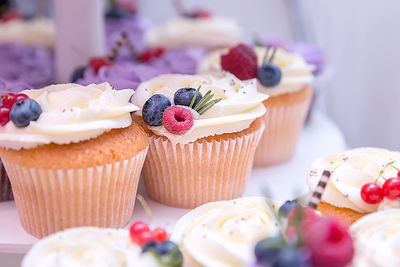 Close-up of cupcakes on table
